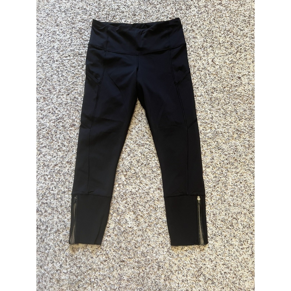 Lululemon Leggings Women's Sz 6 Black Pants Capri Crop Athletic Zip Bottom